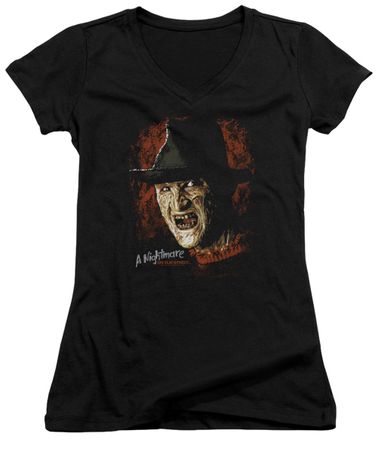 Nightmare On Elm Street Juniors V Neck Shirt Freddy Krueger Black T-Shirt