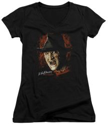 Nightmare On Elm Street Juniors V Neck Shirt Freddy Krueger Black T-Shirt