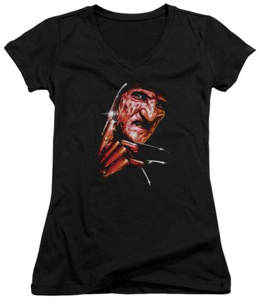 Nightmare On Elm Street Juniors V Neck Shirt Freddy's Face Black T-Shirt