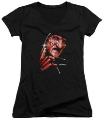 Nightmare On Elm Street Juniors V Neck Shirt Freddy's Face Black T-Shirt Nightmare On Elm Street Juniors V Neck Shirt Freddy's Face Black T-Shirt