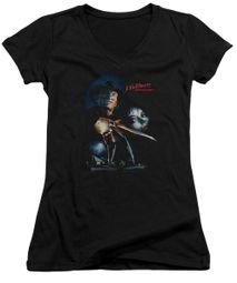 Nightmare On Elm Street Juniors V Neck Shirt Poster Black T-Shirt