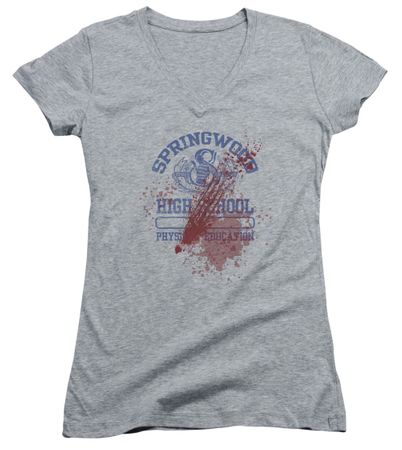 Nightmare On Elm Street Juniors V Neck Shirt Springwood High Victim Heather Grey T-Shirt