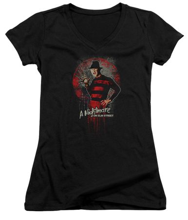 Nightmare On Elm Street Juniors V Neck Shirt Springwood Slasher Black T-Shirt