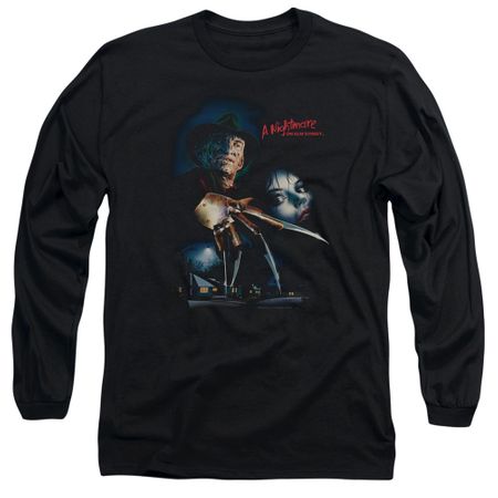 Nightmare On Elm Street Long Sleeve Shirt Poster Black Tee T-Shirt