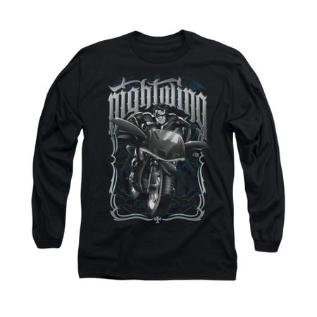 Nightwing DC Comics Shirt Biker Long Sleeve Black Tee T-Shirt