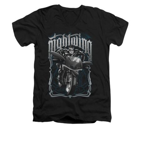 Nightwing DC Comics Shirt Biker Slim Fit V Neck Black Tee T-Shirt