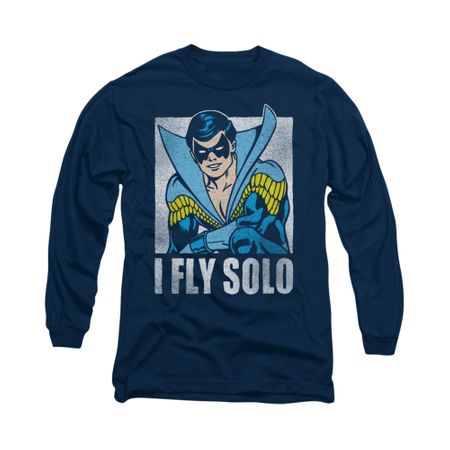 Nightwing DC Comics Shirt Fly Solo Long Sleeve Navy Blue Tee T-Shirt
