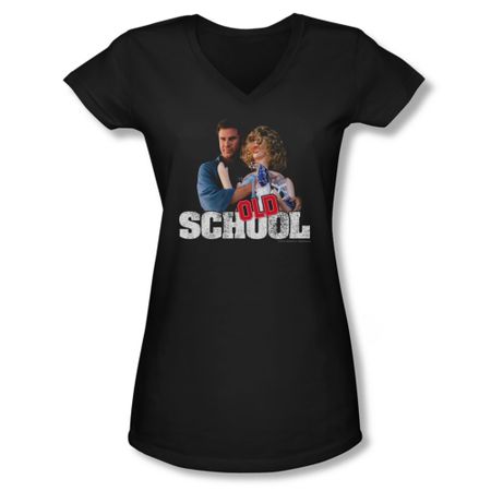 Old School Shirt Juniors V Neck Frank And Friend Black Tee T-Shirt