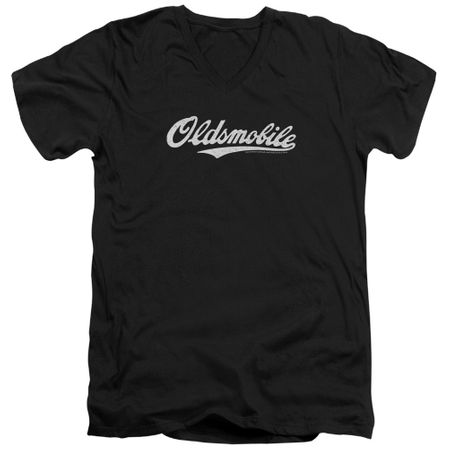 Oldsmobile Slim Fit V-Neck Shirt Cursive Logo Black T-Shirt