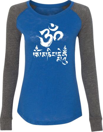 OM Mani Padme Hum Ladies Long Sleeve Preppy Patch Yoga Shirt