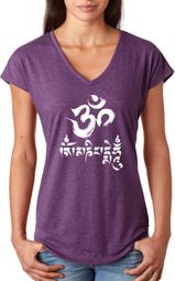 OM Mani Padme Hum Ladies Tri-Blend V Neck Yoga Shirt