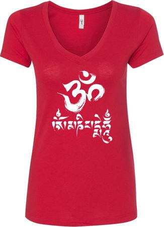 OM Mani Padme Hum Ladies V-Neck Yoga Shirt