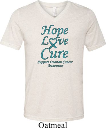 Ovarian Cancer Hope Love Cure Tri Blend V-neck