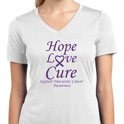 Pancreatic Cancer Hope Love Cure Ladies Dry Wicking V-neck Pancreatic Cancer Hope Love Cure Ladies Dry Wicking V-neck