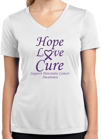 Pancreatic Cancer Hope Love Cure Ladies Dry Wicking V-neck