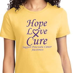 Pancreatic Cancer Hope Love Cure Ladies T-shirt Pancreatic Cancer Hope Love Cure Ladies T-shirt