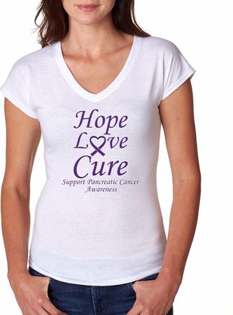 Pancreatic Cancer Hope Love Cure Ladies Tri Blend V-neck