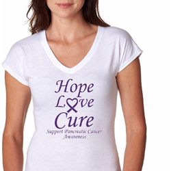 Pancreatic Cancer Hope Love Cure Ladies Tri Blend V-neck Pancreatic Cancer Hope Love Cure Ladies Tri Blend V-neck