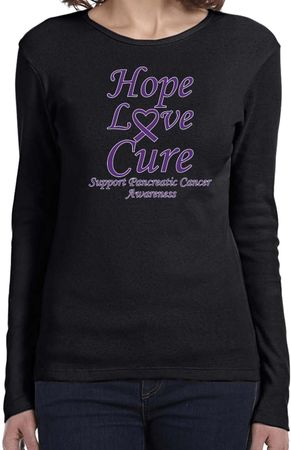 Pancreatic Cancer Tee Hope Love Cure Ladies Long Sleeve