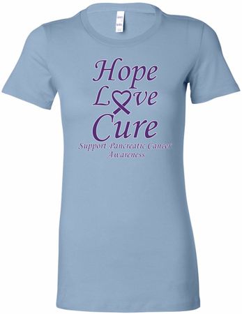 Pancreatic Cancer Tee Hope Love Cure Ladies Longer Length Shirt