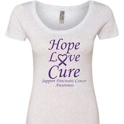 Pancreatic Cancer Tee Hope Love Cure Ladies Scoop Neck Pancreatic Cancer Tee Hope Love Cure Ladies Scoop Neck
