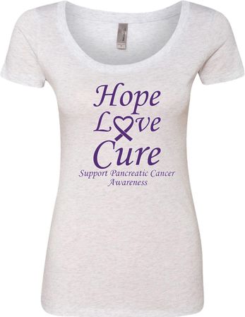 Pancreatic Cancer Tee Hope Love Cure Ladies Scoop Neck