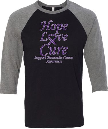 Pancreatic Cancer Tee Hope Love Cure Raglan Shirt
