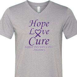 Pancreatic Cancer Tee Hope Love Cure Tri Blend V-neck Pancreatic Cancer Tee Hope Love Cure Tri Blend V-neck