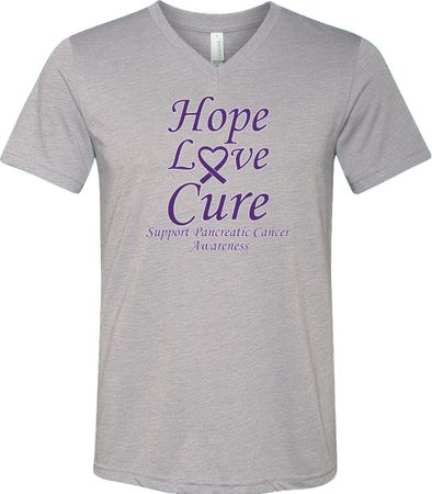 Pancreatic Cancer Tee Hope Love Cure Tri Blend V-neck
