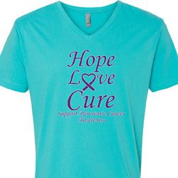 Pancreatic Cancer Tee Hope Love Cure V-neck Pancreatic Cancer Tee Hope Love Cure V-neck