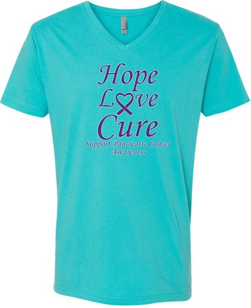Pancreatic Cancer Tee Hope Love Cure V-neck