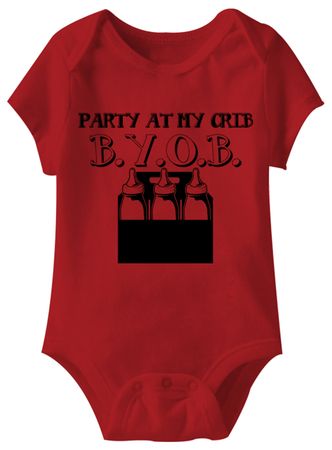 Party At My Crib BYOB Funny Baby Romper Red Infant Babies Creeper