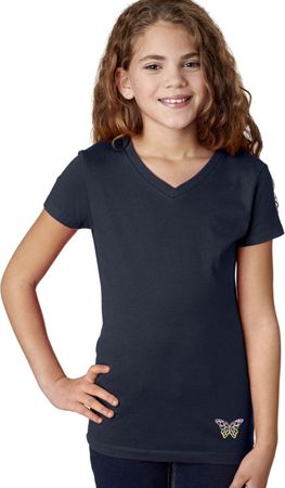 Pastel Butterfly Patch Bottom Print Girls V-neck