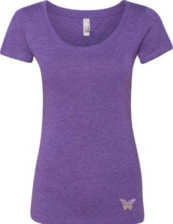 Pastel Butterfly Patch Bottom Print Ladies Scoop Neck