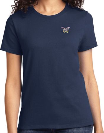 Pastel Butterfly Patch Pocket Print Ladies T-shirt