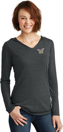 Pastel Butterfly Patch Pocket Print Ladies Tri Hoodie