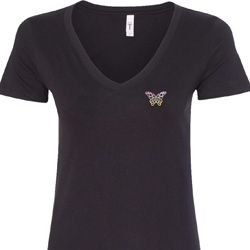 Pastel Butterfly Patch Pocket Print Ladies V-neck