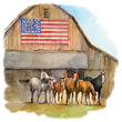 Horses Outside Patriotic Flag Barn Adult T-shirt - Light Blue
