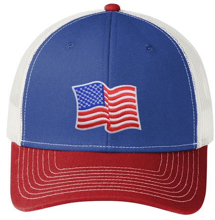 Patriotic Waving US Flag Patch Trucker Mesh-Back Adult Hat