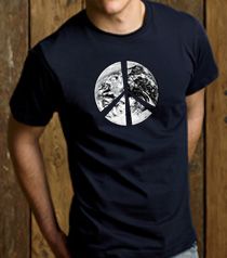 PEACE EARTH Sign Symbol 100% Organic Cotton Adult T-shirt - Navy