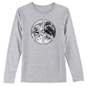 PEACE EARTH Sign Symbol Ladies Long Sleeve T-shirt - Heather Grey