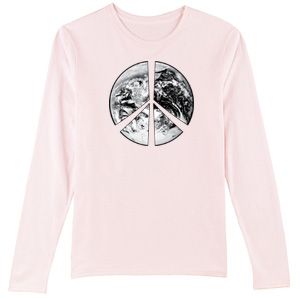 PEACE EARTH Sign Symbol Ladies Long Sleeve T-shirt - Pale Pink
