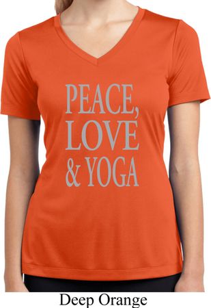Peace Love & Yoga Ladies Moisture Wicking V-neck Shirt