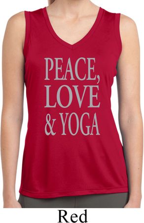 Peace Love & Yoga Ladies Sleeveless Moisture Wicking Shirt