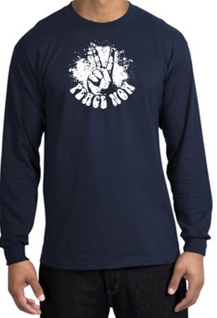 Peace Now Retro Vintage Classic Style Adult Long Sleeve T-Shirt - Navy