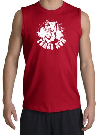 Peace Now Retro Vintage Classic Style Adult Muscle Shirt Shooter - Red