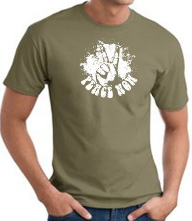 Peace Now Retro Vintage Classic Style T-shirt - Army Green