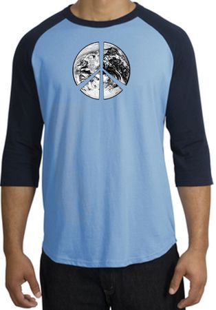 Peace Shirt Earth Satellite Image Raglan Shirt Carolina Blue/Navy