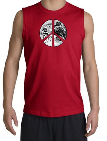 Peace Shirt Peace Earth Satellite Image Muscle Shirt Red