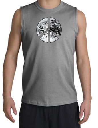 Peace Shirt Peace Earth Satellite Image Muscle Shirt Sports Grey